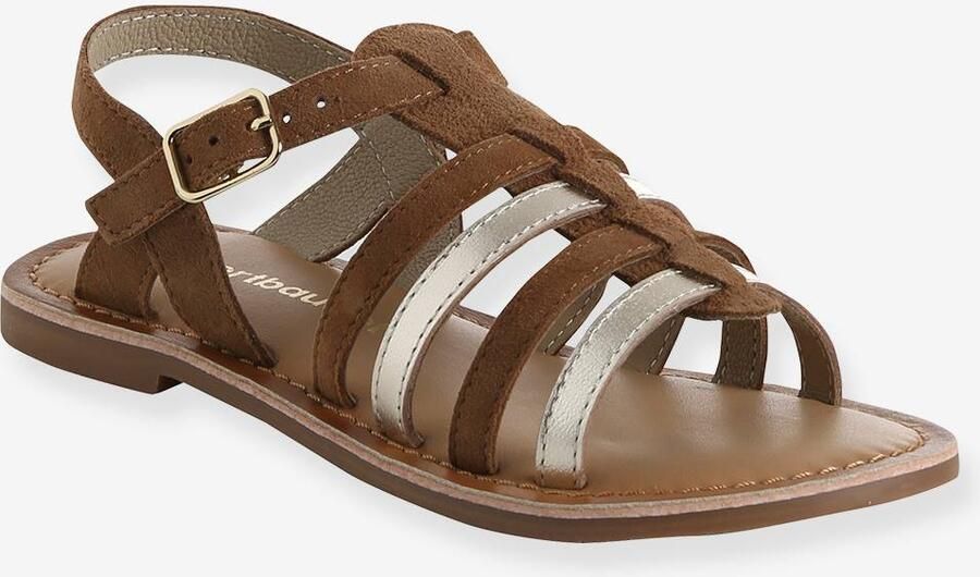 VERTBAUDET Leren sandalen met gespen voor meisjes karamel