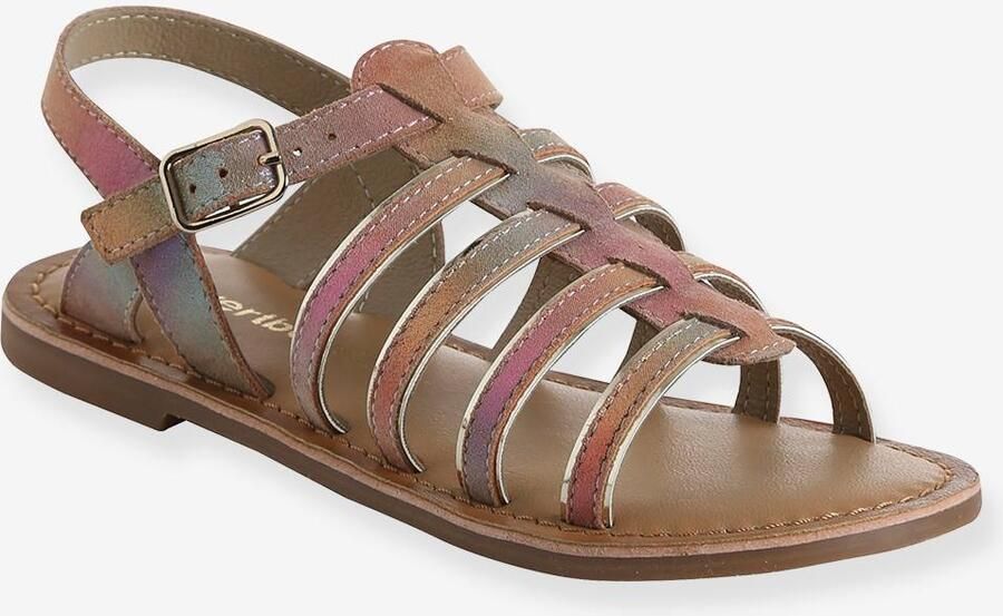 VERTBAUDET Leren sandalen met gespen voor meisjes meerkleurig