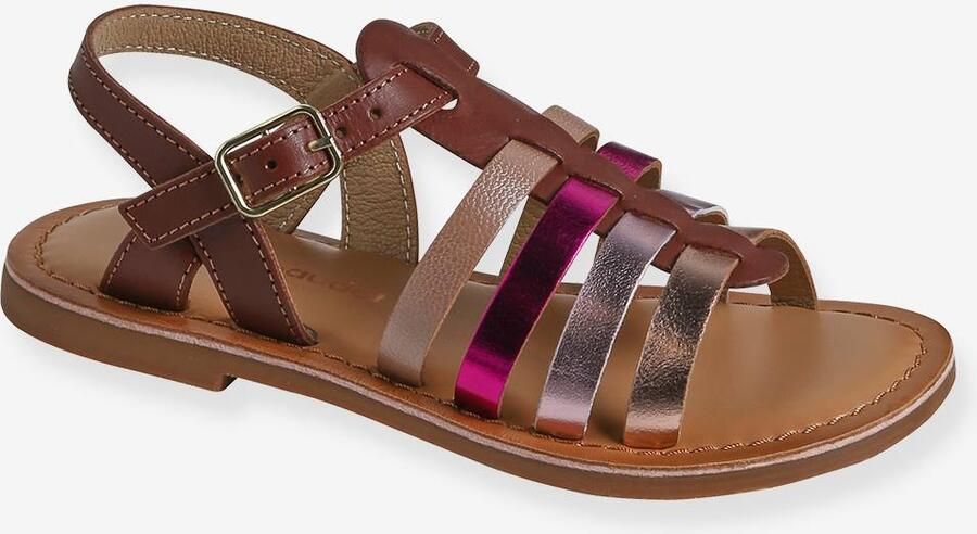 VERTBAUDET Leren sandalen met gespen voor meisjes veel bruin