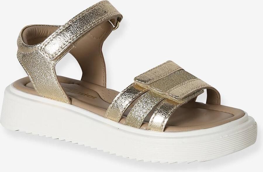 VERTBAUDET Leren sandalen met klittenband voor meisjes goud