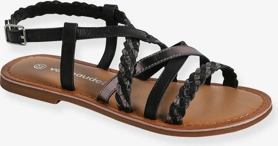 VERTBAUDET Leren sandalen met kruisbandjes veel zwart