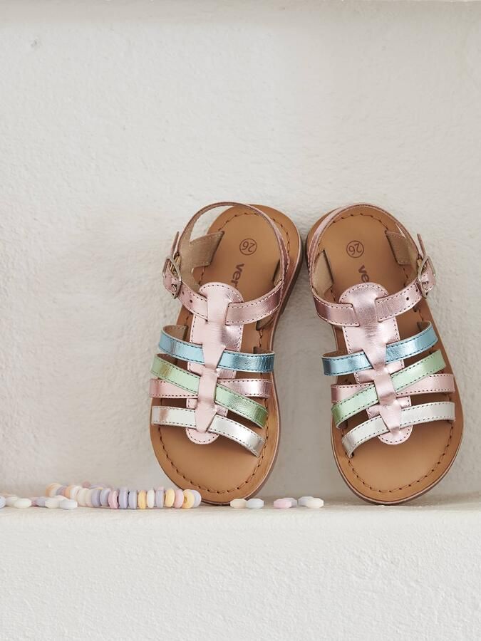 VERTBAUDET Leren kindersandalen met bandjes kleuterschoolcollectie lila