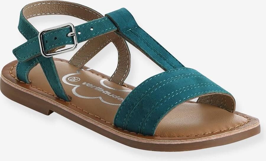 VERTBAUDET Leren sandalen voor meisjes collectie kleuterschool turquoiseblauw