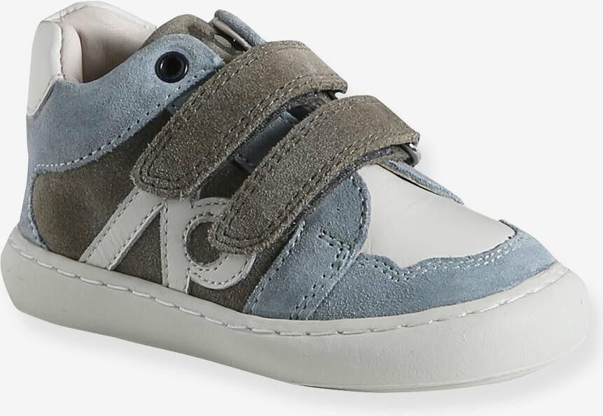 VERTBAUDET Leren sneakers met klittenband grijsblauw