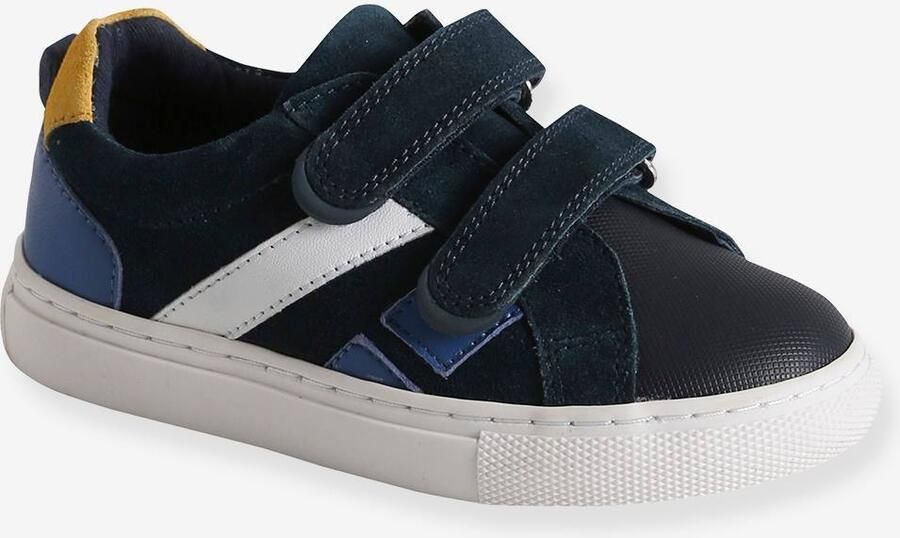 VERTBAUDET Leren sneakers met klittenband voor jongens kleutercollectie marineblauw