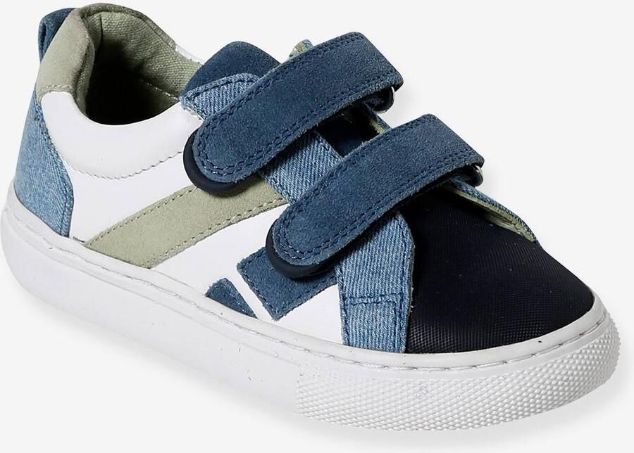 VERTBAUDET Leren sneakers met klittenband voor jongens kleutercollectie veel blauw