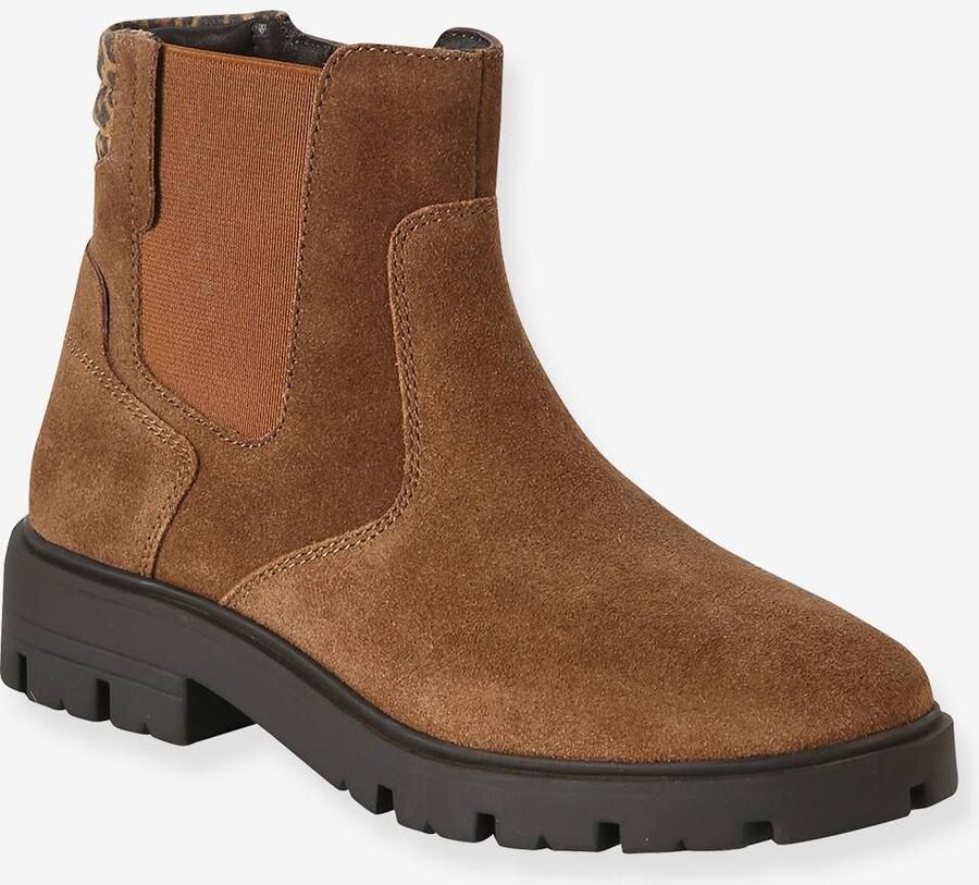 VERTBAUDET Meisjes leren boots met rits bruin