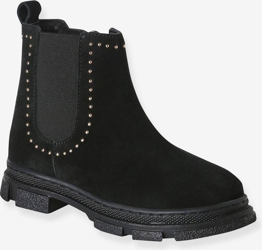VERTBAUDET Meisjes leren boots met rits zwart