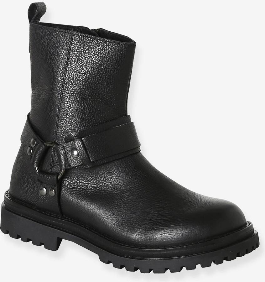 VERTBAUDET Meisjes leren boots met rits zwart