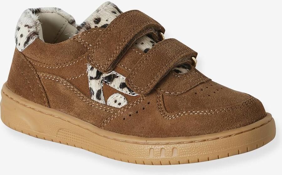 VERTBAUDET Meisjessneakers leer met klittenband bruin