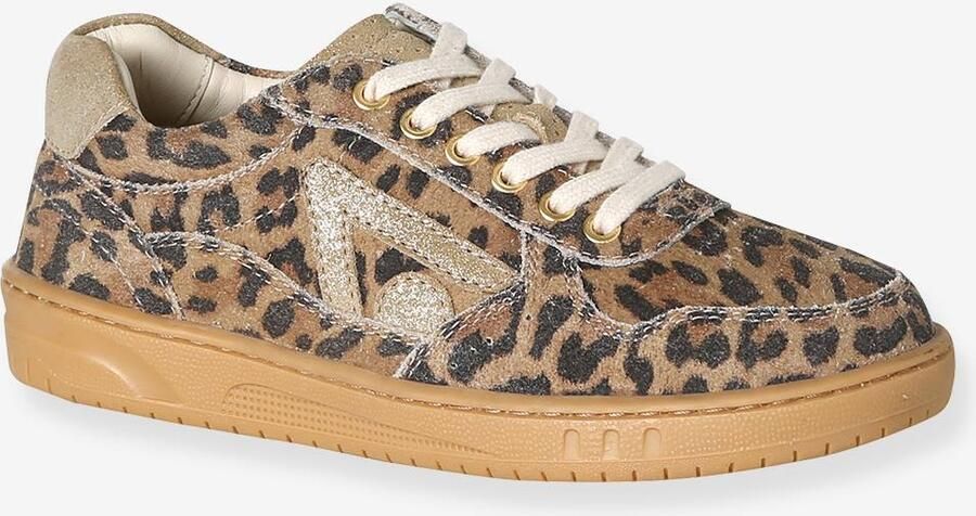 VERTBAUDET Meisjessneakers van leer met veters beige