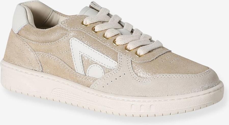 VERTBAUDET Meisjessneakers van leer met veters goudgeel - Foto 2