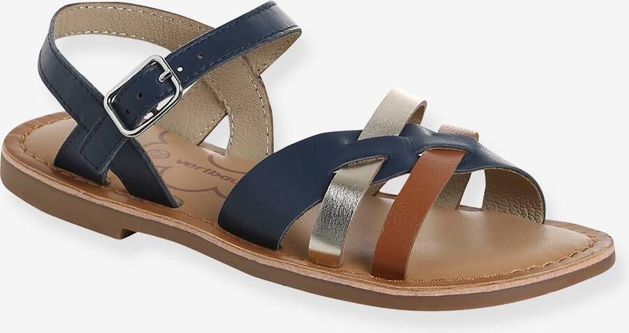 VERTBAUDET Sandalen met fantasiebandjes van leer voor kinderen kleuterschoolcollectie veel blauw
