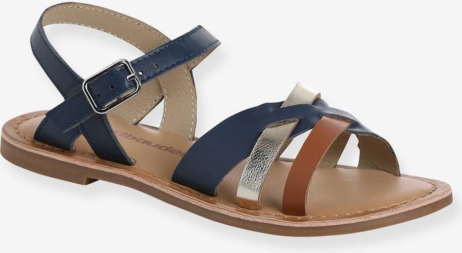 VERTBAUDET Sandalen met fantasiebandjes van leer voor kinderen veel blauw - Foto 2