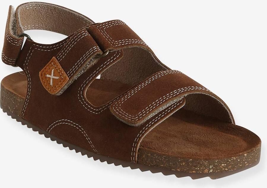 VERTBAUDET Sandalen met klittenband van leer voor kinderen kameel