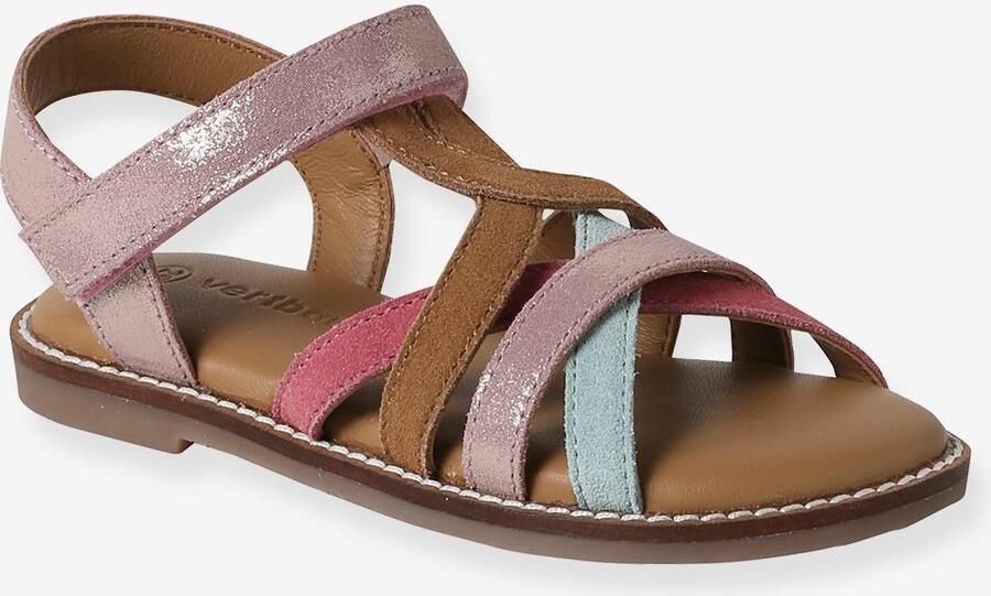 VERTBAUDET Sandalen met klittenband van leer voor kinderen kleuterschoolcollectie meerkleurig