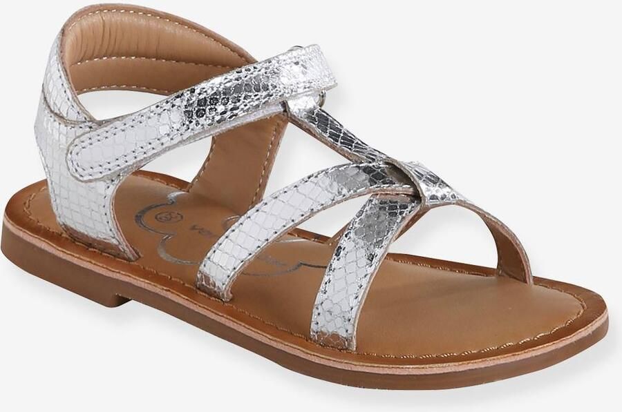 VERTBAUDET Sandalen met klittenband van leer voor kinderen kleuterschoolcollectie zilver
