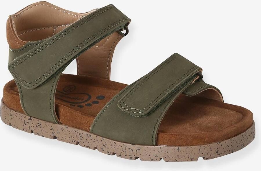 VERTBAUDET Sandalen met klittenbandsluiting van leer voor kinderen -collectie. kaki