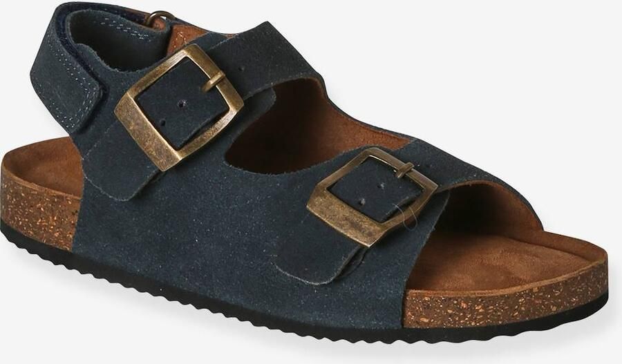 VERTBAUDET Sandalen voor jongens van leer met gespen blauw