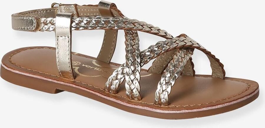 VERTBAUDET Sandalen voor meisjes van leer met vlechtwerk goud