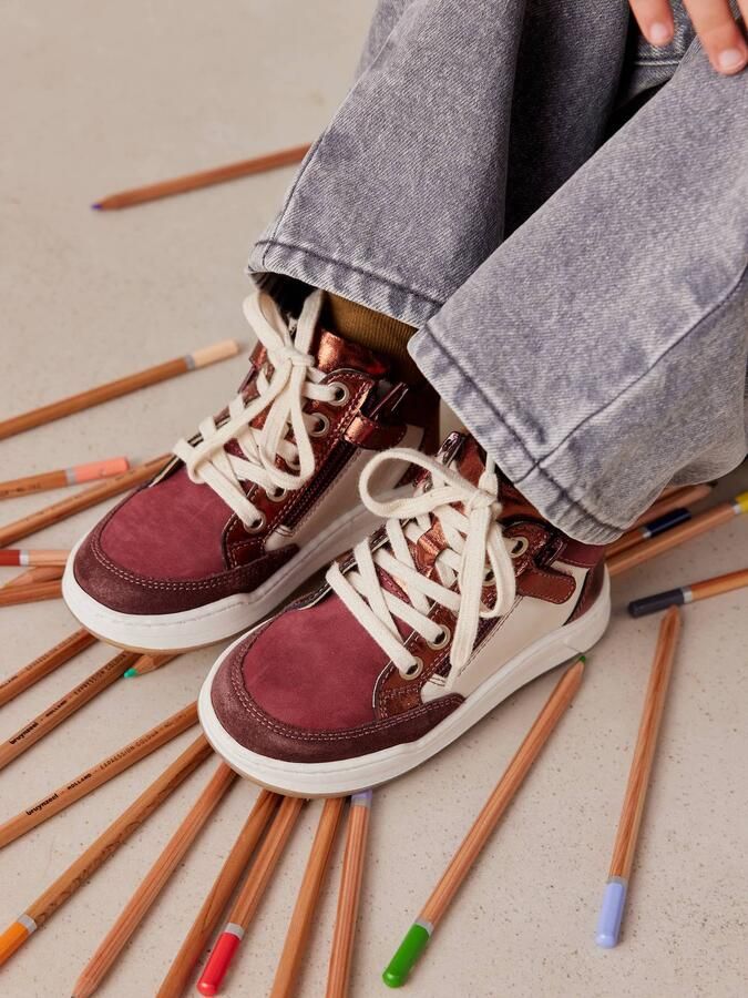 VERTBAUDET Sneakers met veters en rits bordeauxrood
