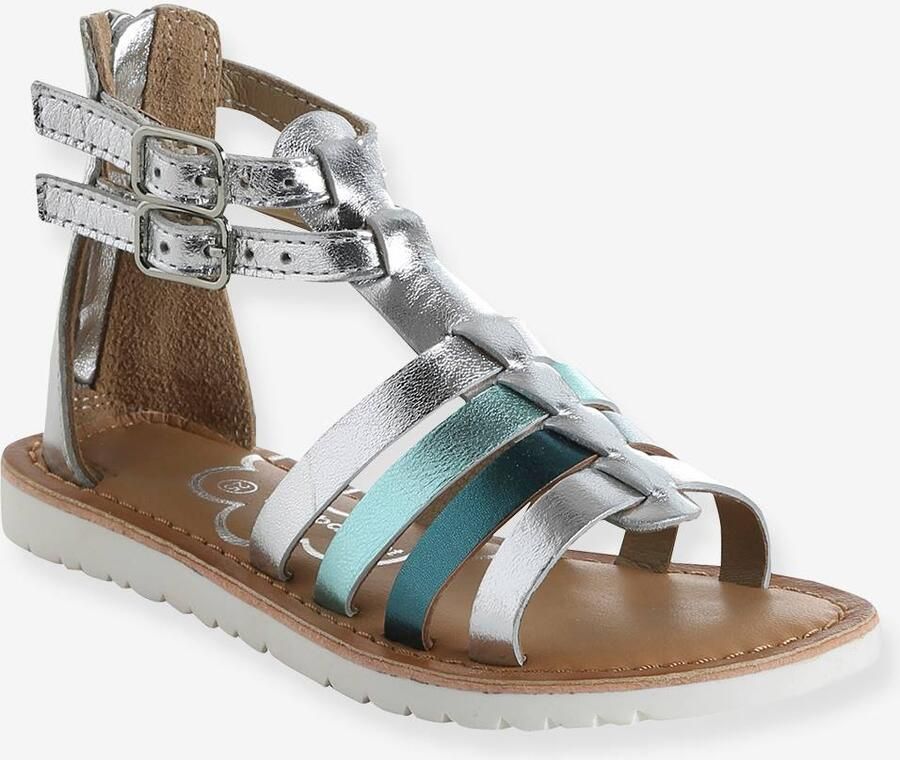 VERTBAUDET Spartaanse leren sandalen voor kinderen kleuterschoolcollectie zilver