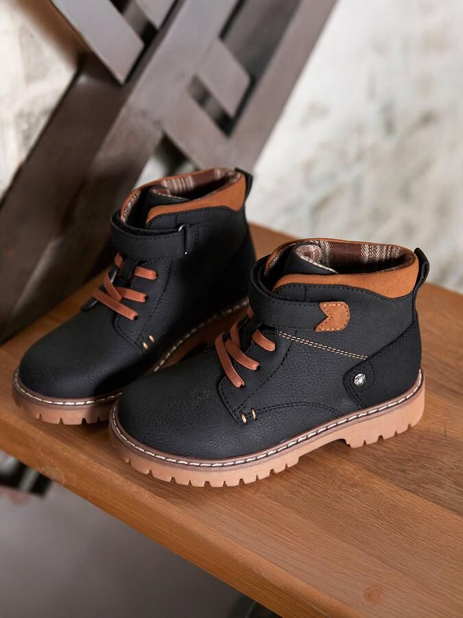 VERTBAUDET Synthetische jongens boots met elastische veters en klittenband collectie kleuterschool zwart