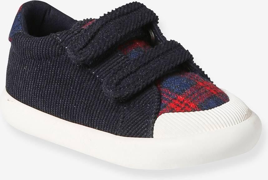 VERTBAUDET Textielen sneakers met klittenband voor baby blauw geruit