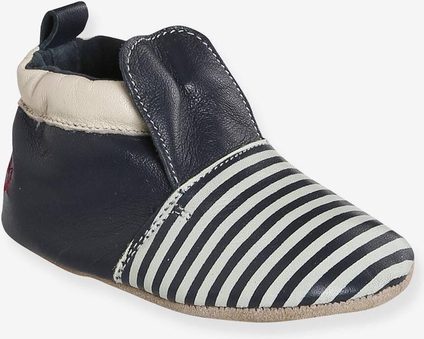 VERTBAUDET Tweekleurige elastische babyschoentjes van zacht leer blauw gestreept