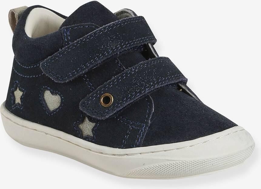 VERTBAUDET Zachte lederen baby-slofjes voor de eerste stapjes blauw bedrukt