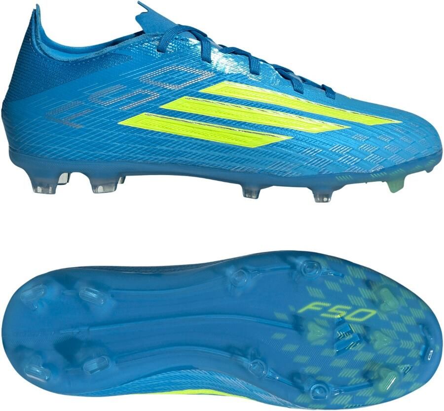 Adidas F50 Elite Gras Voetbalschoenen (FG) Kids Blauw Neongeel - Foto 2