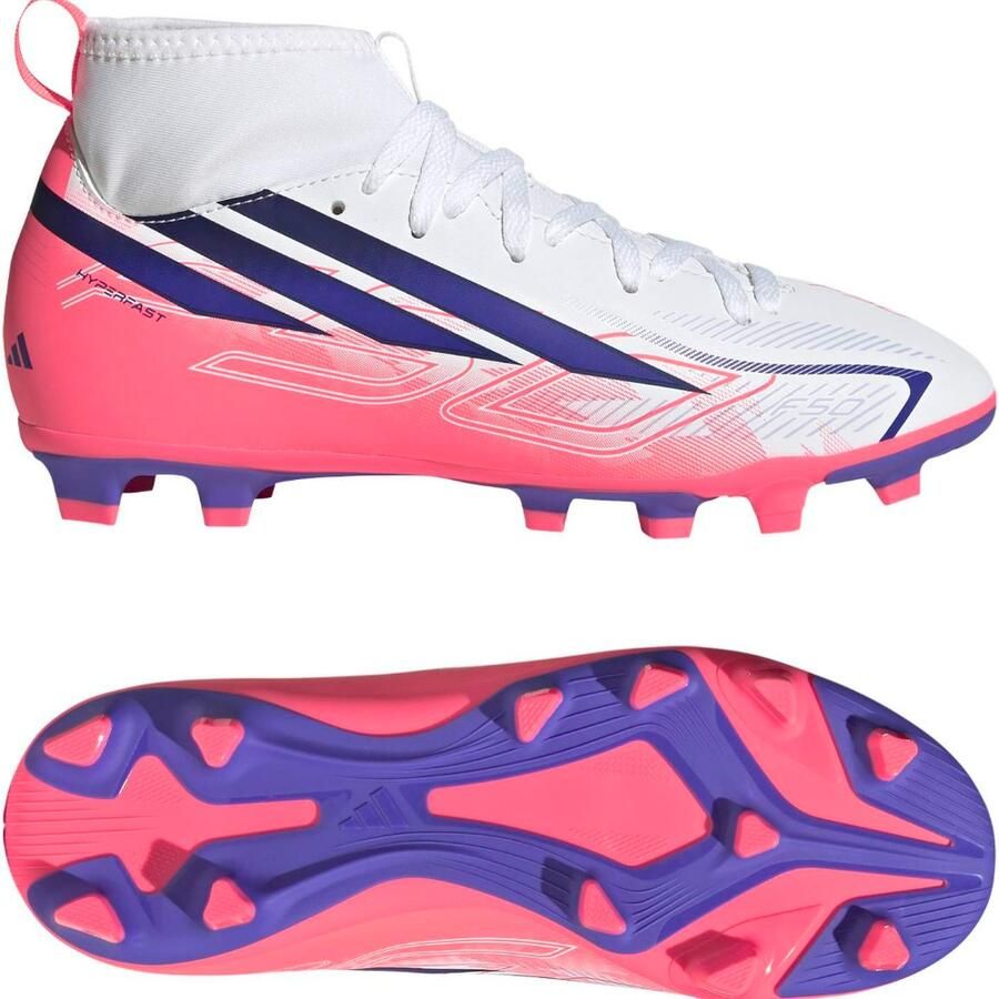 Adidas F50 Hyperfast Club Mid Gras Kunstgras Voetbalschoenen (MG) Kids Wit Paars Roze