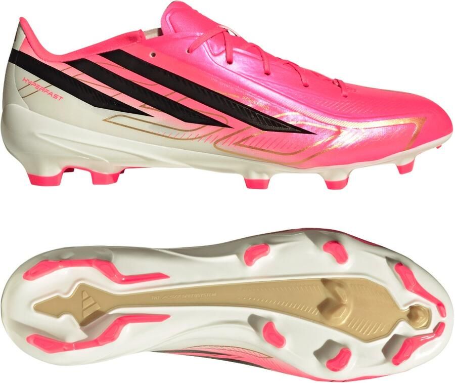Adidas F50 Hyperfast League Gras Voetbalschoenen (FG) Felroze Zwart Goud Wit