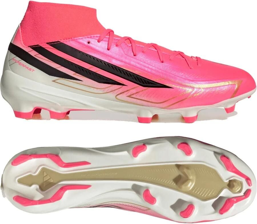 Adidas F50 Hyperfast League Mid Gras Voetbalschoenen (FG) Felroze Zwart Goud Wit - Foto 2