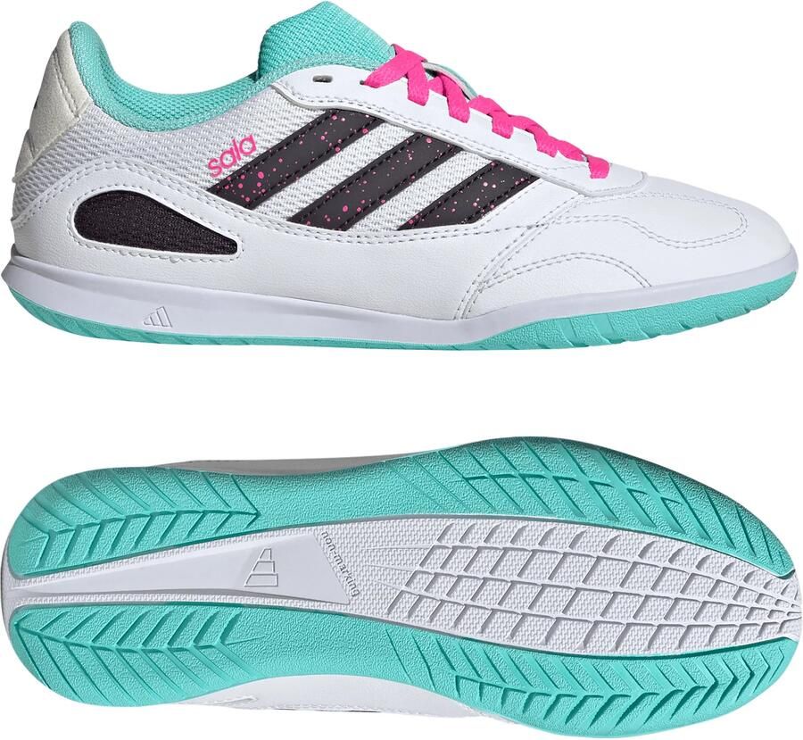 Adidas Super Sala III Zaalvoetbalschoenen (IN) Kids Wit Zwart Turquoise Roze
