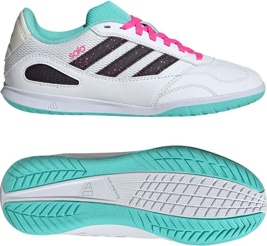 Adidas Super Sala III Zaalvoetbalschoenen (IN) Kids Wit Zwart Turquoise Roze