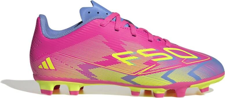 Adidas F50 Club Gras Kunstgras Voetbalschoenen (MG) Kids Roze Neongeel Blauw