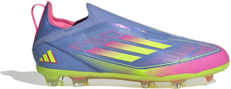 Adidas F50 Elite Veterloze Gras Voetbalschoenen (FG) Kids Blauw Neongeel Roze