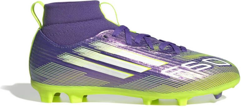 Adidas F50 League Mid Gras Kunstgras Voetbalschoenen (MG) Kids Paars Wit Neongeel - Foto 1