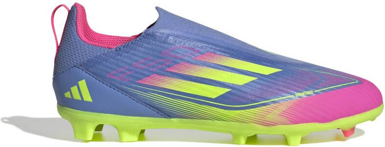 adidas F50 League Veterloze Gras Kunstgras Voetbalschoenen (MG) Kids Blauw Neongeel Roze