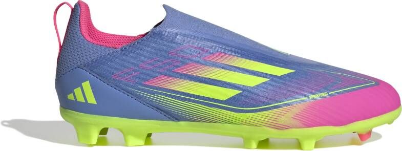 Adidas F50 League Veterloze Gras Kunstgras Voetbalschoenen (MG) Kids Blauw Neongeel Roze