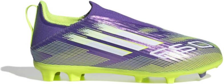 Adidas F50 League Veterloze Gras Kunstgras Voetbalschoenen (MG) Kids Paars Wit Neongeel