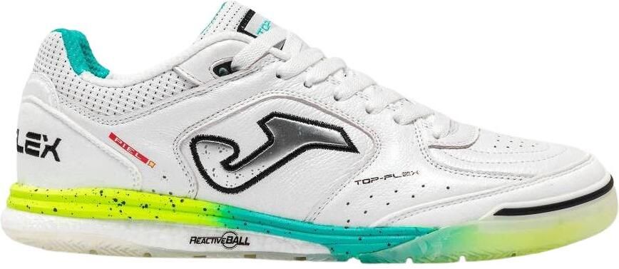 Joma Top Flex Rebound Zaalvoetbalschoenen (IN) Wit Zilvergrijs Turquoise Felgeel