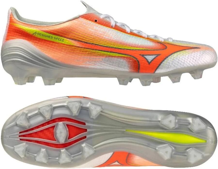 Mizuno Alpha III Elite Gras Voetbalschoenen (FG) Wit Oranje Limoen