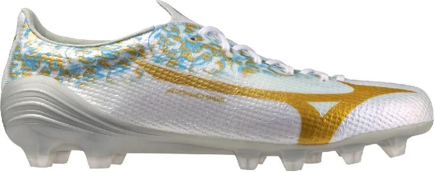 Mizuno Alpha III Japan João Félix Gras Voetbalschoenen (FG) Wit Goud Lichtblauw