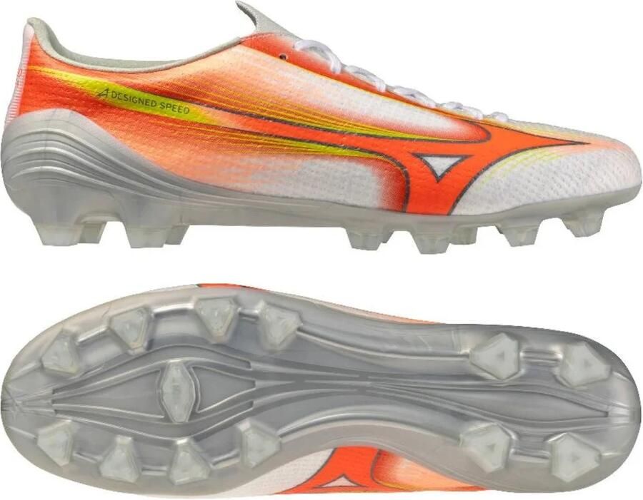Mizuno Alpha III Pro Gras Voetbalschoenen (FG) Wit Oranje Limoen