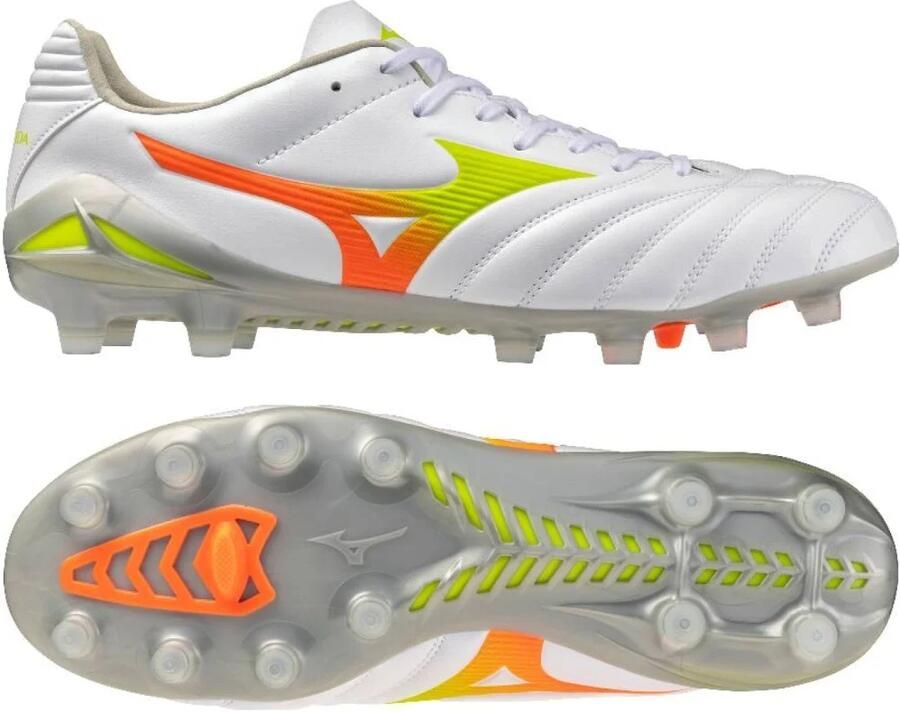 Mizuno Monarcida Neo III Pro Gras Voetbalschoenen (FG) Wit Limoen Oranje