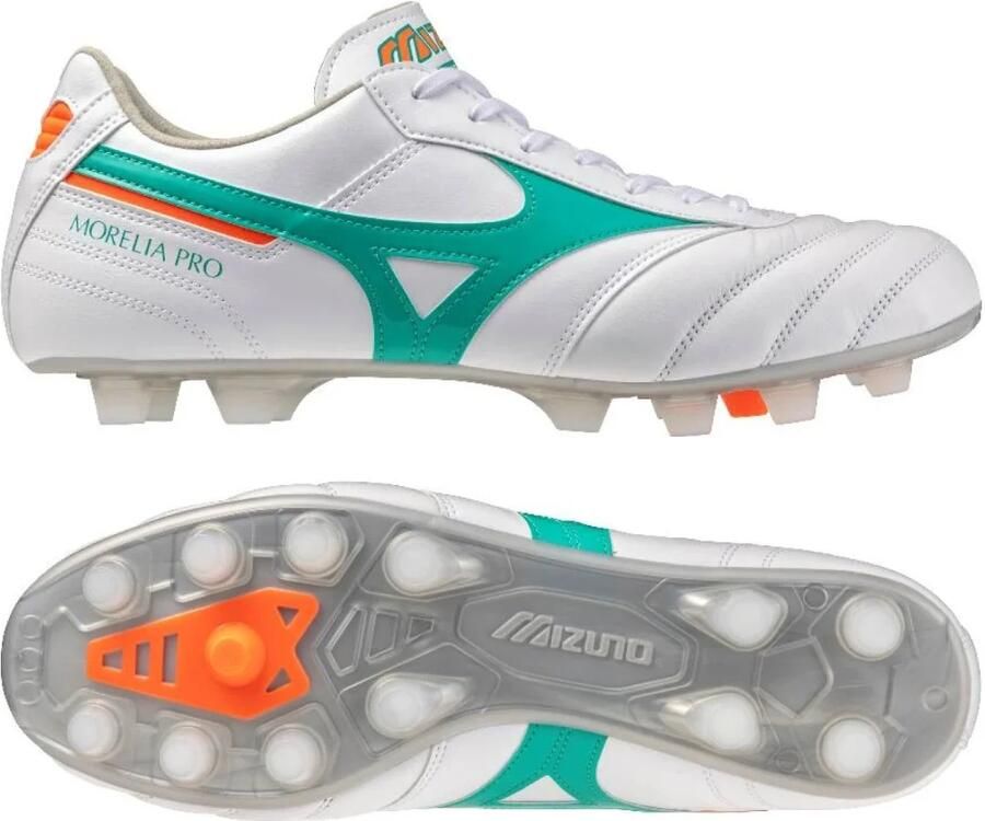 Mizuno Morelia II Pro Gras Voetbalschoenen (FG) Wit Groen Oranje