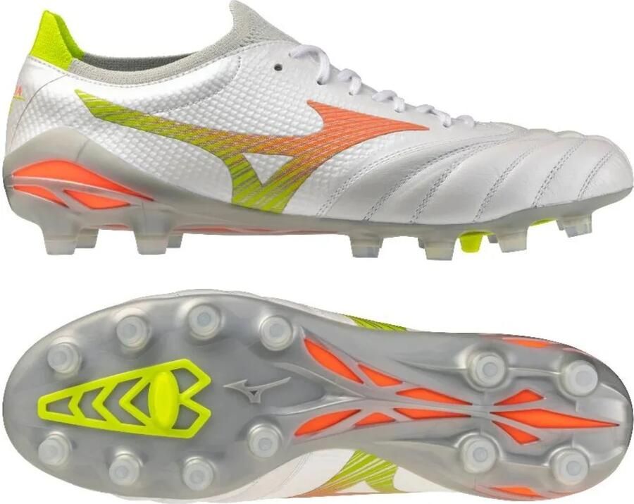 Mizuno Morelia Neo V Beta Elite Gras Voetbalschoenen (FG) Wit Oranje Limoen