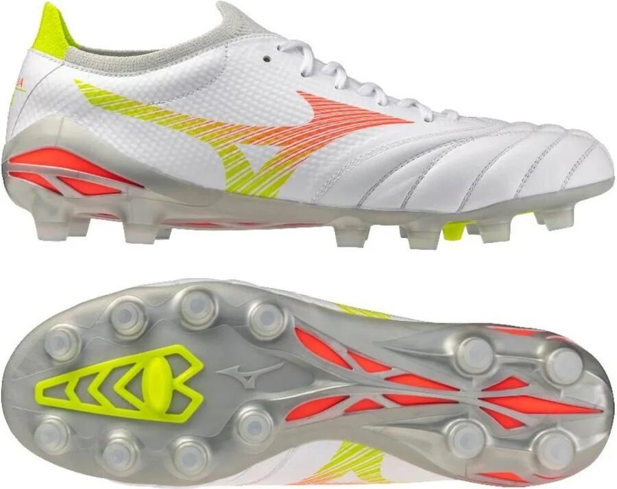Mizuno Morelia Neo V Beta Pro Gras Voetbalschoenen (FG) Wit Oranje Limoen